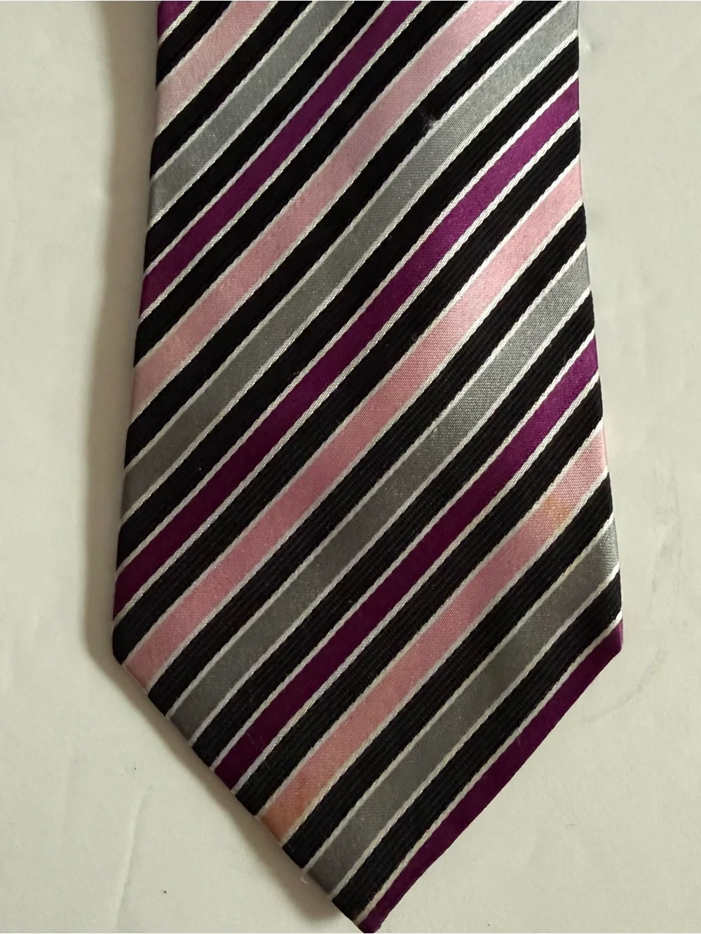 Striped Pink and Black Men's 100% Silk Tie Modern